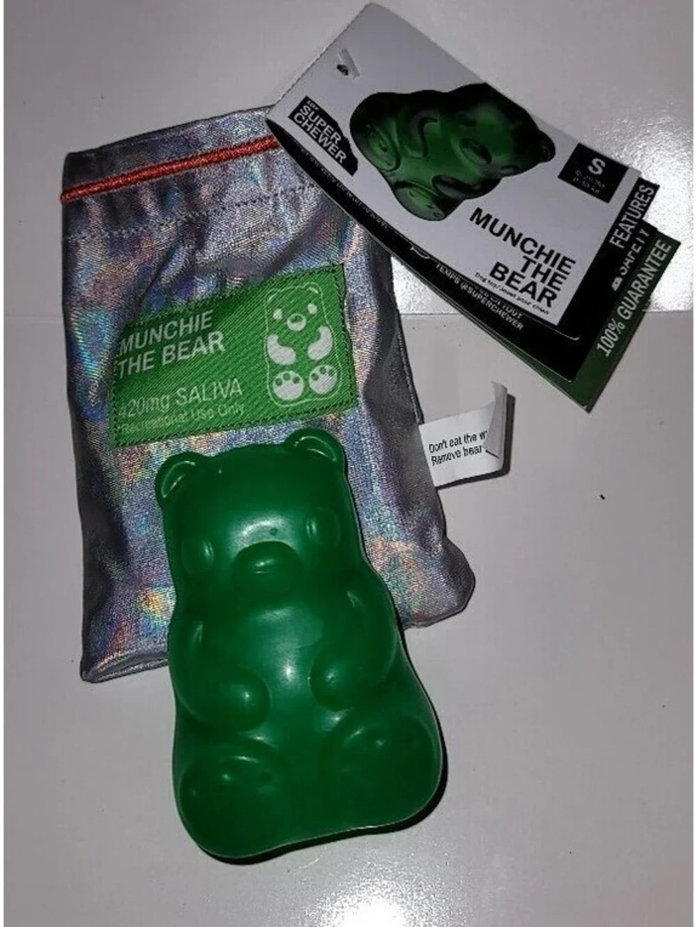 BARKBOX MUNCHIE THE BEAR GUMMY BUDDY GREEN SUPER CHEWER RUBBER DOG TOY 4/20 SMAL